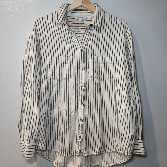 Madewell flannel Sunday shirt button down cream striped Women Size M - Picture 1 of 9